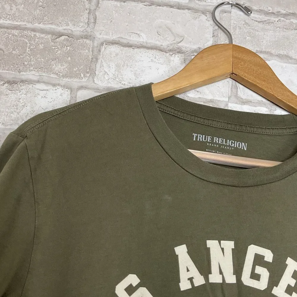 True Religion Men's Olive Green LA California Tee Size M